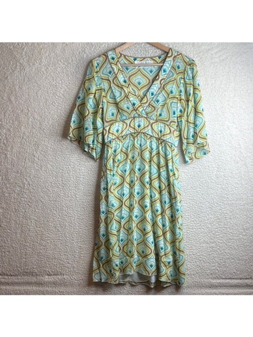 Trina Turk Womens Multicolor Printed Silk V-Neck Flutter Sleeve Mini Dress